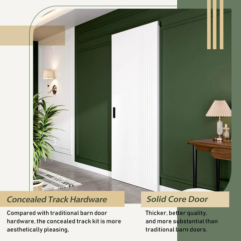 White Concealed Sliding Barn Door Kit Delivers A Slick Glide Ride And No Fuss Assembly For Tight Openings And Instant Room Makeovers That Truly Level Up Your Everyday Living Space Today, showcasing concealed track hardware and solid core door.