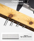 Top Shelf 18 Gauge 1/4-Inch Narrow Crown Staples 1-1/2-Inch Length 1120 Count showing chisel point fastening into wood.
