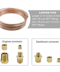Copper oil pressure gauge tubing kit, 72 inches, with 1/8 NPT brass fittings; includes engine and dashboard connectors