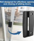 Premium Black Plastic Replacement Sliding Screen Door Handle Featuring Rock Solid Grip No Fuss Install And Universal Fit For Patio Doors RV Trailers And Camper Setups shown installed on sliding door.