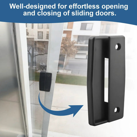 Premium Black Plastic Replacement Sliding Screen Door Handle Featuring Rock Solid Grip No Fuss Install And Universal Fit For Patio Doors RV Trailers And Camper Setups shown installed on sliding door.