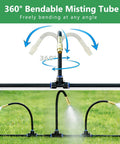 Close-up of a 100Ft Drip Irrigation System With One Quarter Inch Hose And 360 Degree Adjustable Copper Nozzles spraying water