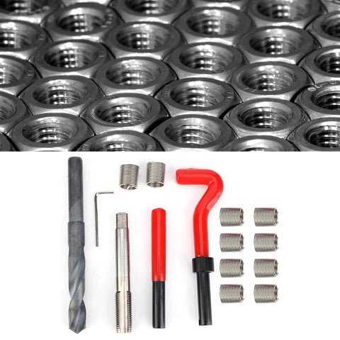 Helicoil Thread Repair Kit M14x1.5 Set For Automotive Repairs 15 Pcs With Metric Inserts And Repair Tools laid out