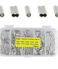 Pro Grade 250Pcs Wire Rope Crimp Sleeve Kit With Single And Double Barrel Copper Ferrules in silver shown in clear case
