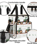 Farm Style Coffee Maker Travel Bag With Pockets For K Cup Pods Waterproof Durable Polyester Foam Lined Storage Case For Single Serve Brewers Portable Organizer For Road Trips And Home Office with tractor print design, showing handle, zipper, and straps.