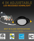 4 Inch Black Gimbal LED Recessed Lighting Kit With Slick Adjustable Lens For Sloped Ceilings, 2700K To 5000K Selectable CCT