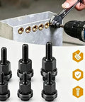 No Hassle Heavy Duty Carbon Steel Rivet Nut Tool Kit With M3 To M8 Inserts for quick panel repairs shown with nuts and wrench.