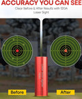 Before and after target results using Premium 12 Gauge Laser Bore Sight For Shotguns Precision Red Dot Zeroing Aid.