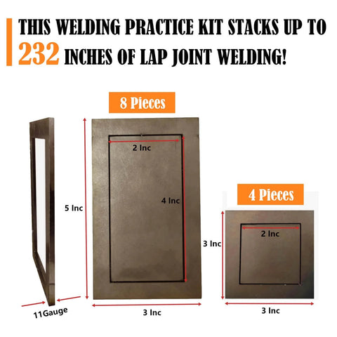 Welding Practice Kit For MIG TIG And Stick Welding Skill Boost 24-Piece Coupon Set with 11-Gauge Steel Rectangular and Square Frames