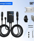 Solid As A Rock 40 Amp Level 2 Electric Vehicle Wall Charger With Smart WIFI Tracking and Hassle Free Scheduling For Home Garages package contents including connector and installation hardware.