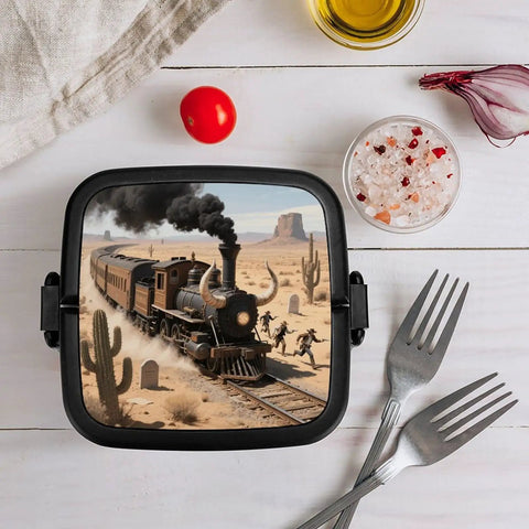 Desert Steam Train Themed Bento Box With Compartments Leakproof Double Layer Lunch Container With Spoon Snap On Lid