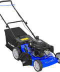 Gas Powered 21 Inch Lawn Mower With 201cc 4 Cycle Engine 3 In 1 Mowing With Bagging Mulching And Side Discharge Easy Start And Adjustable Eight Position Cutting Height For Lawn Yard And Garden Workhorse, blue steel deck with bag