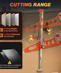 Front view: SakerPlus foldable drywall cutter, orange frame with dual-scale ruler and 10 blades