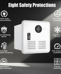 65000 BTU Tankless Gas Water Heater Dropping 3.9 GPM Straight Boiling Hot Water For RV Camper Shower Setup with safety features.