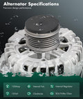 High Output 12V 130Amp Car Alternator With CW Pulley SC6 Drop-In Replacement For Chevrolet Cruze front view, showing specifications.