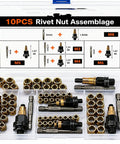 Rivet Nut Tool Kit Heavy Duty For M3 To M8 Sizes With Carbon Steel Rivnut Installer Adapters Includes M3 M4 M5 M6 M8 Heads And Assorted Rivet Nuts Manual Or Drill Powered Threaded Insert Tool Two Pack, case with M3-M8 heads and rivet nuts