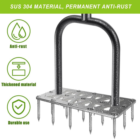 Manual Lawn Aerator Spike Tool With 15 Stainless Steel Spikes Non Slip Grip Handle Grass Aerator For Loosening Soil And Boosting Lawn Health
