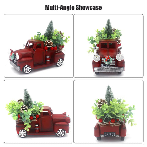 Big Metal Truck Centerpiece With Sunflowers And Honey Bees, Fall Farmhouse Decor in vintage pickup style, multi-angle view.