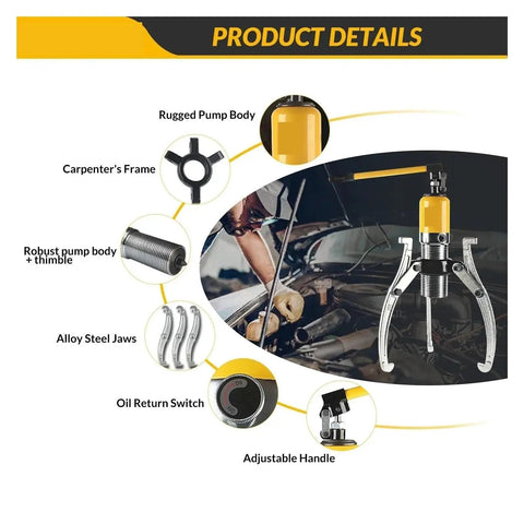 No Bull Heavy Duty Hydraulic Gear Puller With Thick Steel Arms For Fast Wheel Bearing Removal And Smooth Hub Extraction, featuring a rugged pump body and adjustable handle.