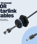 RV Cable Passthrough Grommet For Starlink Mini And RVs Water Resistant Ethernet Coax Pass Through close-up with cable inserted