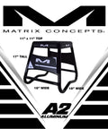 A2 Motocross Aluminum Dirt Bike MX Stand With Limited Edition 25 Piece Sticker Kit Black, showing dimensions and design.
