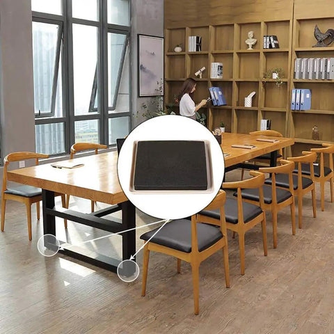 Heavy Duty Furniture Sliders For Carpet 8 Pack 5 Inch Square Reusable Carpet Movers Sliders shown under dining table and chairs