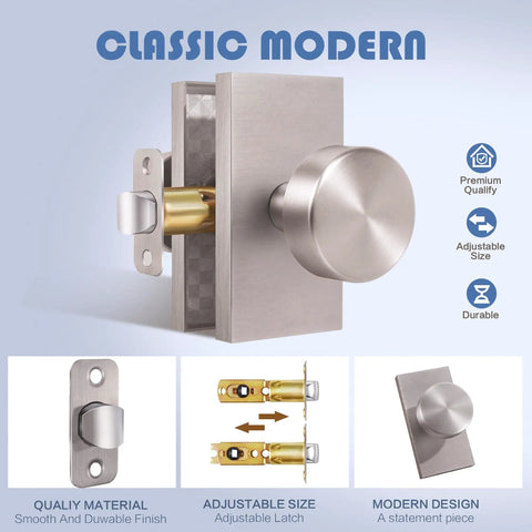 Heavy Duty Zinc Alloy Dummy Door Knobs With Brushed Nickel Finish Universal Decorator Interior Handles Quick Install Nonlocking Hardware show adjustable latch and sturdy design.