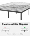 Set Of Six Non Slip Mattress Slide Stoppers To Keep Ya Bed Locked Down With Zero Fuss Tool Free Install Black Anti Shift Retainers For A Rock Solid Setup placed under a mattress on a bed frame.