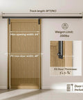 8 Foot Ceiling Mount Box Rail Barn Door Hardware Kit Heavy Duty Steel Sliding Track For Interior And Exterior Doors DIY Friendly Install No Door Included shown installed with measurements.