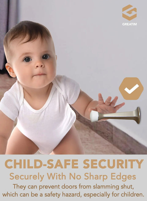 5 Pack 3 Inch Heavy Duty Solid Door Stop With Zinc Die Cast Body And Soft Bumper Tips Silver Finish Installed on Wall