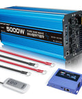 5000W Pure Sine Wave Inverter 12V DC To 110V 120V AC Converter with LCD display, cables, and remote control