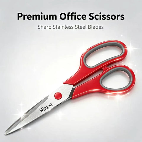 6 Pack 8 Inch Multipurpose Comfort Grip Scissors Set With Colorful Handles Ergonomic Sharp Blades featuring red handles and shiny blades