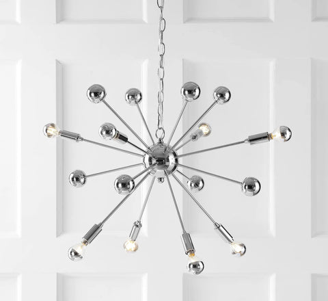 Chrome 8 Light Sputnik Chandelier, Adjustable Height Hanging Fixture For Living Room, Dining Room, And Bedroom, Modern Transitional Style, LED Bulbs Included, Energy Saving Home Lighting.
