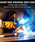Get Ready To Weld Like A Pro With This Top Notch 250A Mill M-25 Mig Welding Gun Featuring A Rock Solid 15 Foot Cable That Easily Replaces Your Old Miller 169598 Torch And Fits Your Millermatic 200 210 212 250 251 Or 252 Machine Perfectly For Serious Jobs, close-up of a welder using a MIG gun.