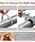 Guide to choosing size for Two Inch Stainless Steel Worm Gear Hose Clamps Set, 304 Stainless, 10 Pack, using measuring tools.