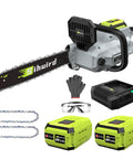 Powerful 60V 18-Inch Cordless Chainsaw with Dual 6.0Ah Batteries, charger, gloves, safety goggles, brushless motor, and chain