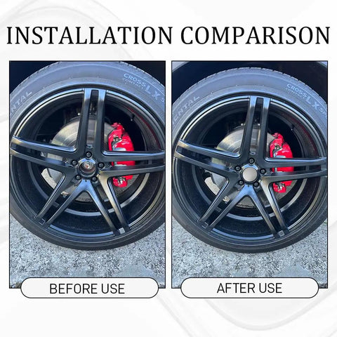Installation comparison of Clean 4 Piece Silver Wheel Center Caps showing wheels before and after use.