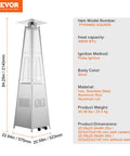 Pyramid Propane Patio Heater With Wheels 48000 BTU Outdoor Heater With Quartz Glass Tube Keeps Your Backyard Cozy For Parties Patio Evenings And Garden Decor Durable Stainless Steel Build, shown with dimensions and specifications.