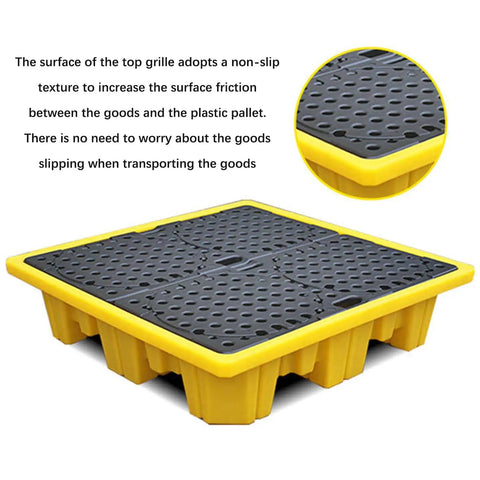 Yellow Industrial Oil Spill Containment Tray With Anti Slip Polyethylene Platform, heavy duty modular pallet system.