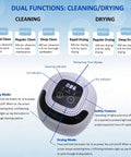 Three In One Ultrasonic Retainer Cleaner With UV Sanitizer And Fast Drying Fan For Dentures Aligners Mouth Guards Night Guards And Jewelry Deep Clean Odor Busting And Quick Dry showing control panel