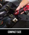 Using Brushless 12V Ratchet Wrench Kit With 2Ah Battery And PWR Jump Charger in engine bay.