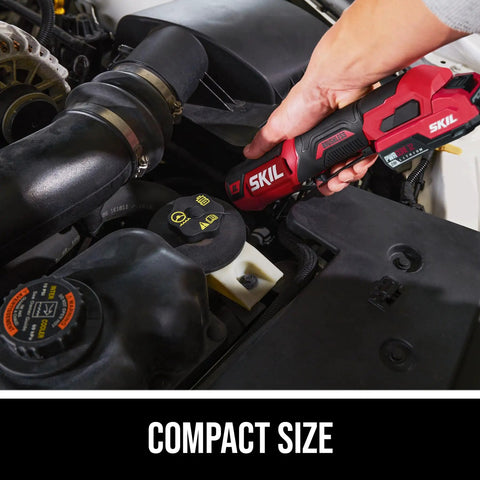 Using Brushless 12V Ratchet Wrench Kit With 2Ah Battery And PWR Jump Charger in engine bay.