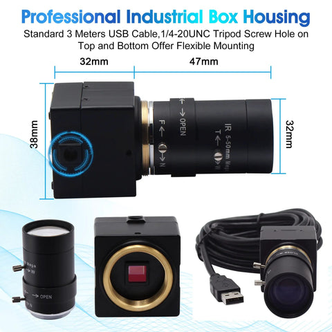 USB Camera 5MP Webcam With 5-50mm Telephoto Manual Focus Lens And 10X Optical Zoom Perfect For Close Up And Distant Shots USB UVC CCTV Style PC Camera For Mac Windows Linux And Raspberry Pi Plug And Play Security And Surveillance