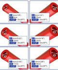 All Size Automotive Silicone Vacuum Hose Kit With 1/8 to 3/8 Inch Tubes Includes 6 Five Foot Hoses And 126 Nylon Vacuum Connectors In 13 Sizes Red Built For Quick DIY Friendly Engine Vacuum Tubing Upgrades, red silicone hoses in various sizes with dimensions displayed.