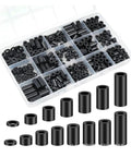 345Pcs M3 Black Nylon Insulating Washers NonThreaded Round Flat Spacers For Power Sockets And Circuit Boards Electronic Component Anti Short Circuit Kit DIY Maker Friendly Set Perfect For Repair Projects Prototyping And Rapid Assembly For Electronics, assorted sizes in organizer