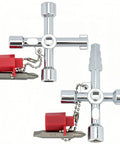 2 Pack 4 Way Sillcock Key Kit For Hose Valves Faucets And Switches With Beaded Chain shown in zinc alloy material