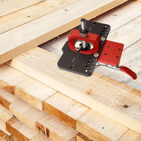 35mm Jig Drill Guide For Hinges With Adjustable Offsets And Premium Aluminum Construction on wood planks