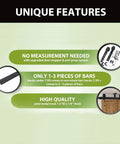 Infographic highlighting features of Black Rustic Ceiling Mount Double Track Bypass Sliding Barn Door Hardware Kit.
