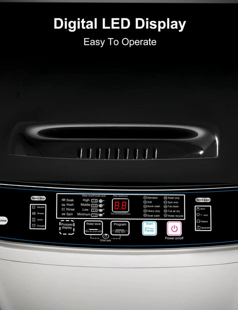 Digital LED display of Lowkey Quiet Portable Washing Machine Full Automatic 2.0 Cubic Foot Compact Washer Grey for easy operation.