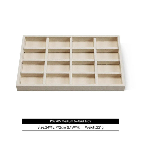 Totally Sweet Beige Linen Jewelry Display Tray With Sixteen Grid Slots For Rings Necklaces And Bracelets Ultra Soft Fabric Organizer.
